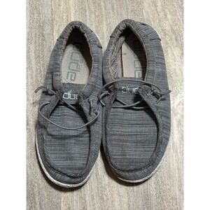 Hey Dude Wally Youth size 2 Linen Stone Gray Comfort Slip On Loafers Shoes